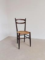 VINTAGE HOUTEN STOEL MET GEWEVEN ZITTING | GIO PONTI STIJL, Huis en Inrichting, Stoelen, Ophalen, Gebruikt, -, Hout