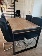 Goossens Eettafel Mango Hout + 4 Dubbelman Stoelen, Ophalen, Gebruikt, Industriële, 4 tot 6 stoelen