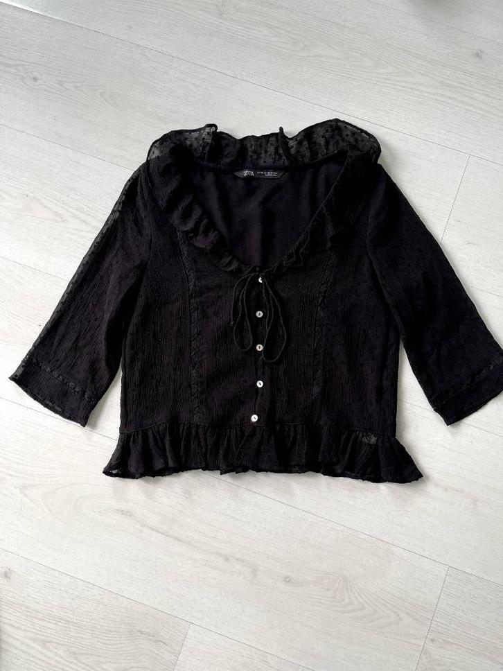 Zara plumetis blouse zwart - maat XS, Kleding | Dames, Blouses en Tunieken, Zo goed als nieuw, Maat 34 (XS) of kleiner, Zwart