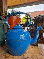 Antiek brocante vintage Frans blauw emaille ketel kan, Ophalen of Verzenden