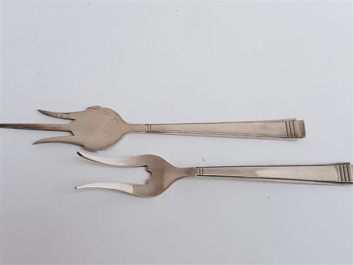 D043 Vleesvork, Cakevork, Gero, .90 verzilverd, George Nilso, Huis en Inrichting, Keuken | Bestek, Gebruikt, Los bestek, Overige materialen