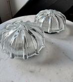 Vintage set 2 ronde bloem glazen plafoniere plafondlamp glas, Ophalen of Verzenden, Glas