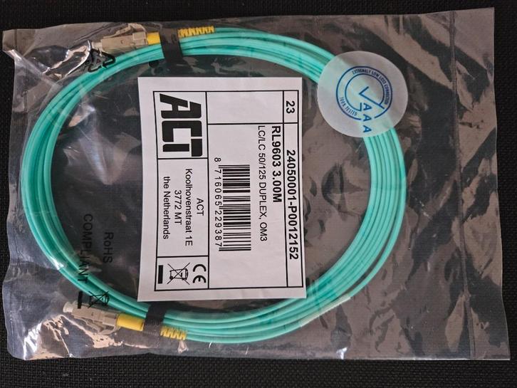 ACT - MMF - LC/LC OM3 Glasvezelkabel - RL9603 - 3 Meter, Computers en Software, Pc- en Netwerkkabels, Nieuw, Ophalen of Verzenden