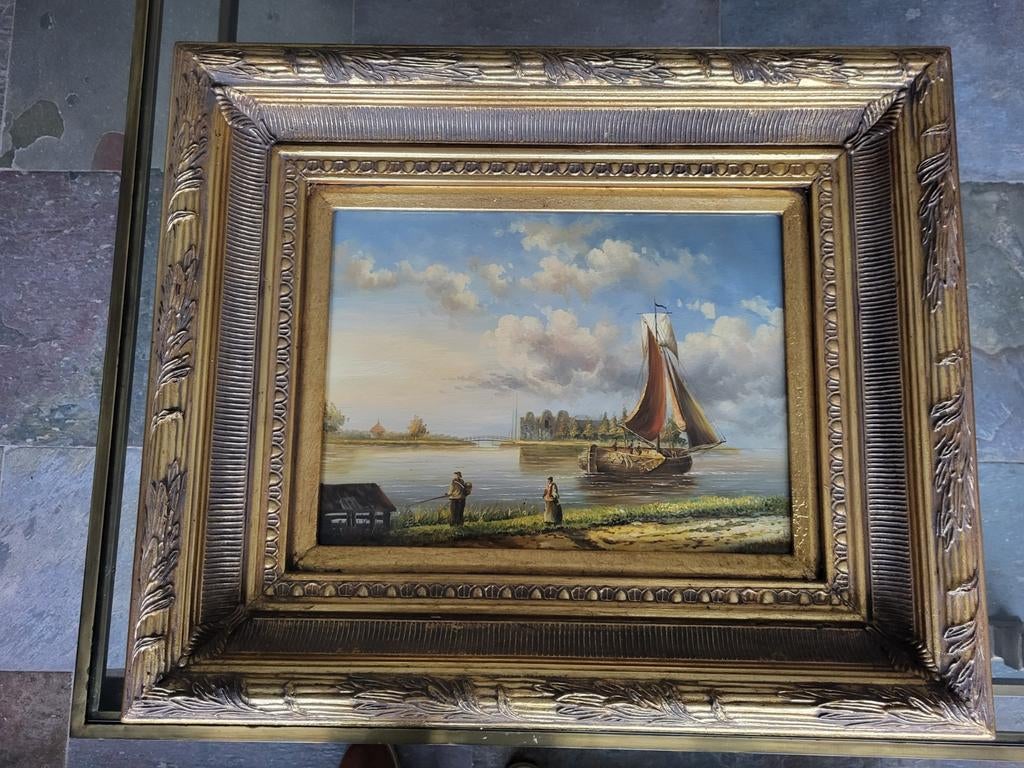 Schilderij met zeilboot op het water, Antiek en Kunst, Kunst | Schilderijen | Klassiek, Ophalen