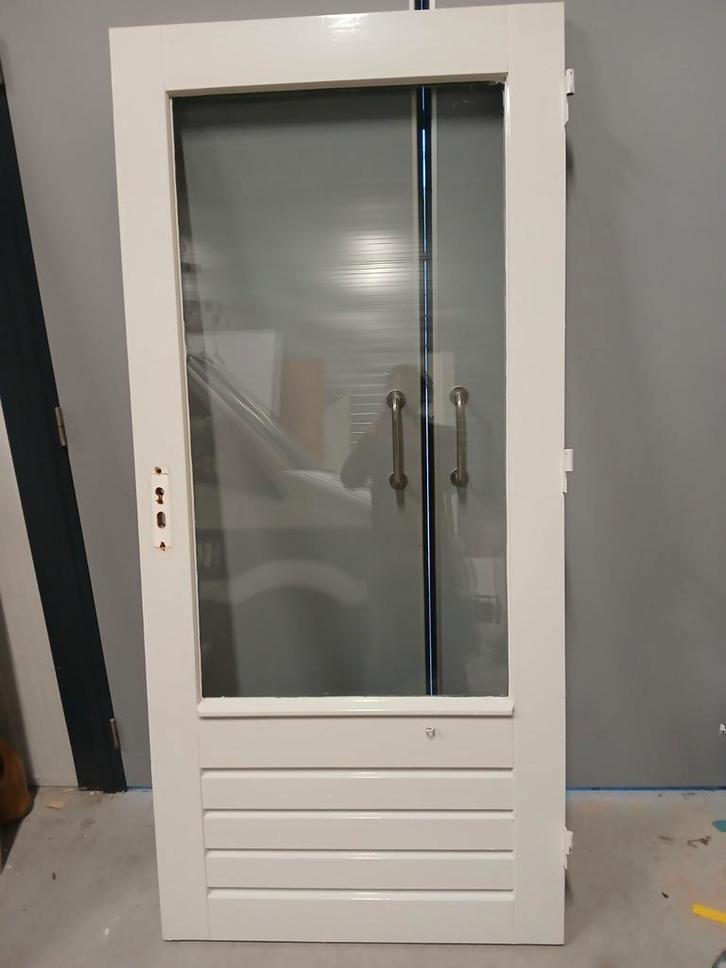 Vuren Achterdeur met Dubbel Glas - Rechtsdraaiend, Doe-het-zelf en Verbouw, Deuren en Horren, Gebruikt, Buitendeur, 200 tot 215 cm