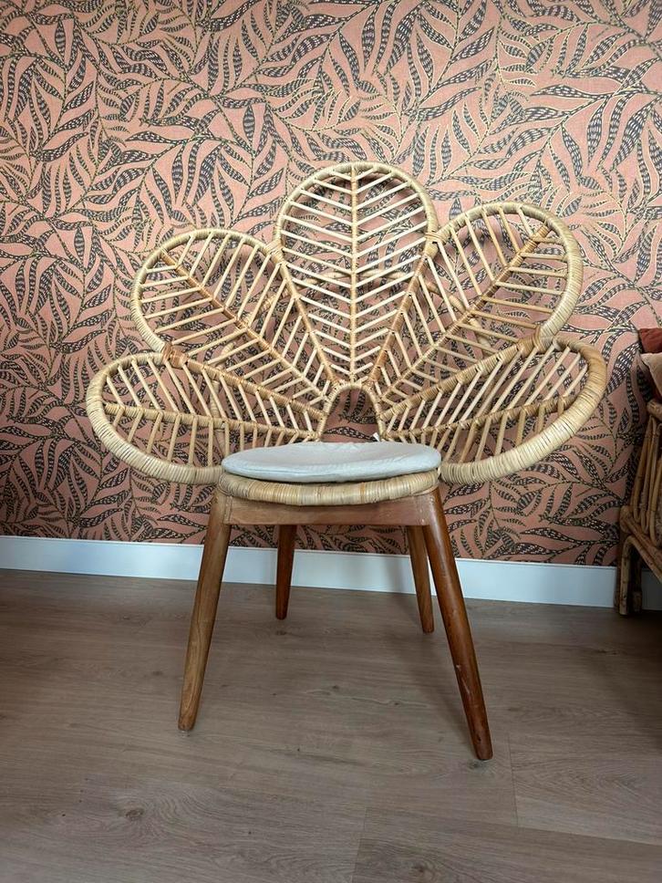 Leo & Moon, rotan bloemstoel, Huis en Inrichting, Stoelen, Zo goed als nieuw, Eén, Hout, Riet of Rotan, Bruin, Ophalen