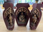 Schattig brocante/antiek drieluik ‘vaasje’ met boeddha, Ophalen of Verzenden, Gebruikt