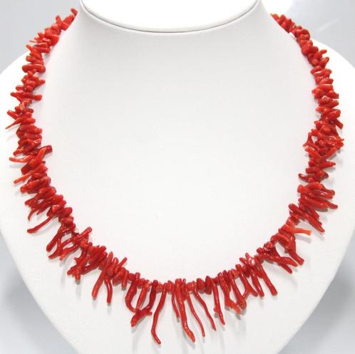 Schitterende Antiek 50 Cm Zilver Vermeil Bloedkoraal Ketting, Sieraden, Tassen en Uiterlijk, Antieke sieraden, Ketting, Zilver
