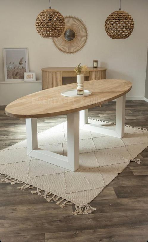 Massief ronde eiken tafel ovale boomstamtafel met spinpoot, Huis en Inrichting, Woonaccessoires | Overige, Ophalen of Verzenden