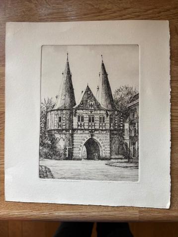 Pentekening: Cellebroeders Poort Kampen van A. Wieringa beschikbaar voor biedingen