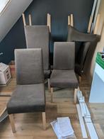 6 donkerbruine eetkamerstoelen, Huis en Inrichting, Stoelen, Ophalen, Bruin, Zo goed als nieuw, Stof
