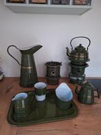 Groen emaille verzameling / partij met gouden bies, Antiek en Kunst, Antiek | Emaille, Ophalen of Verzenden