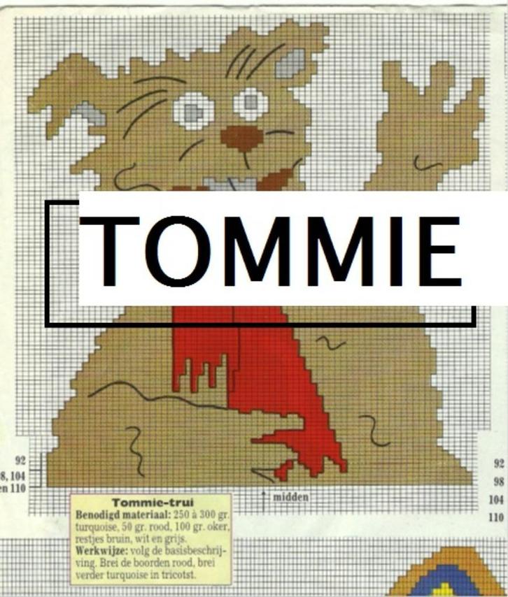 Tommy - Sesamstraat - trui breipatroon, Hobby en Vrije tijd, Breien en Haken, Zo goed als nieuw, Breien, Patroon of Boek, Verzenden