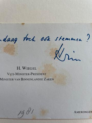Hans Wiegel, druk gesigneerde kaart, 1981 beschikbaar voor biedingen