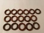 Tk 16 houten gordijn ringen met ophang haakjes, Retro vintage houten gordijnringen, Bruin, Ophalen of Verzenden, Zo goed als nieuw