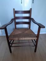 Jaren 70 fauteuil met biezen zitting, Ophalen, Gebruikt, Minder dan 75 cm, Hout