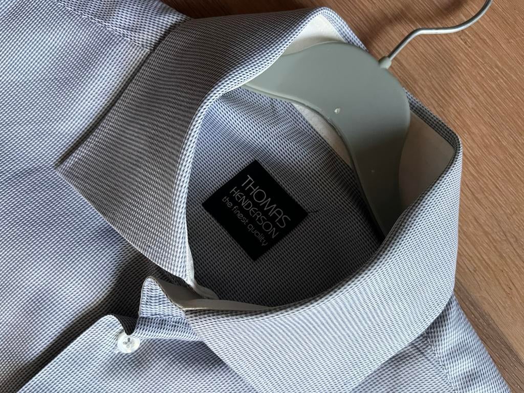 Thomas Henderson overhemd - Maat 41 (klein ruitje), Kleding | Heren, Overhemden, Ophalen of Verzenden, Zo goed als nieuw, Grijs