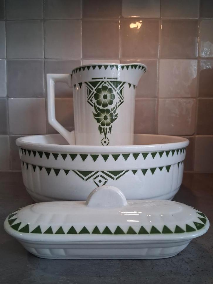 Oud lampetstel met Groen Floraal Motief van Genval, Antiek en Kunst, Antiek | Keramiek en Aardewerk, Ophalen of Verzenden