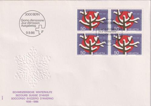 Zwitserland 1986 Winterhulp in blok van 4, Postzegels en Munten, Postzegels | Eerstedagenveloppen, Onbeschreven, Europa, Ophalen of Verzenden