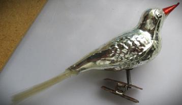Kerstvogel~Oud Glazen Kerstvogeltje glas~rode snavel beschikbaar voor biedingen