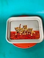 Vintage metalen dienblad katten kittens oranje blauw rood, Ophalen of Verzenden, Gebruikt, Rechthoekig, Metaal