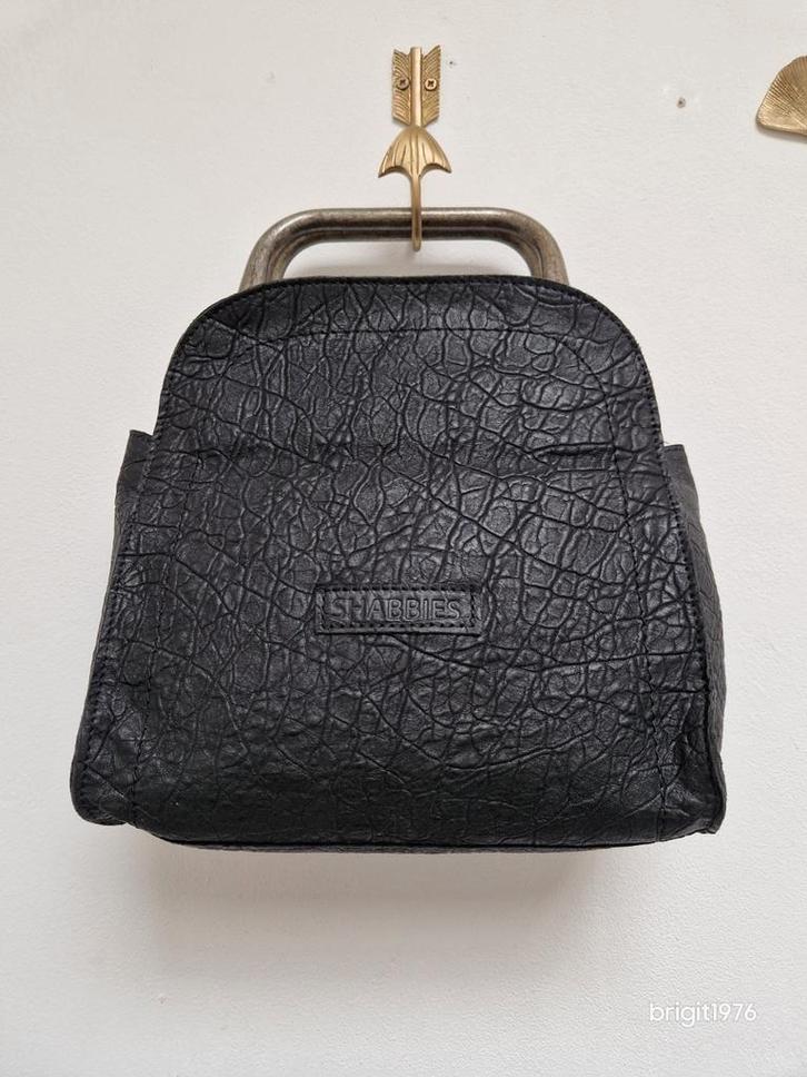 Zwart leren tas Shabbies., Sieraden, Tassen en Uiterlijk, Tassen | Damestassen, Gebruikt, Handtas, Zwart, Ophalen of Verzenden