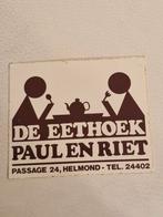 2520 Vintage Sticker De Eethoek Paul en Riet Helmond, Ophalen of Verzenden, Gebruikt