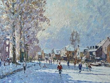 Niek van der Plas, schaatsers op een zonnige winterdag beschikbaar voor biedingen