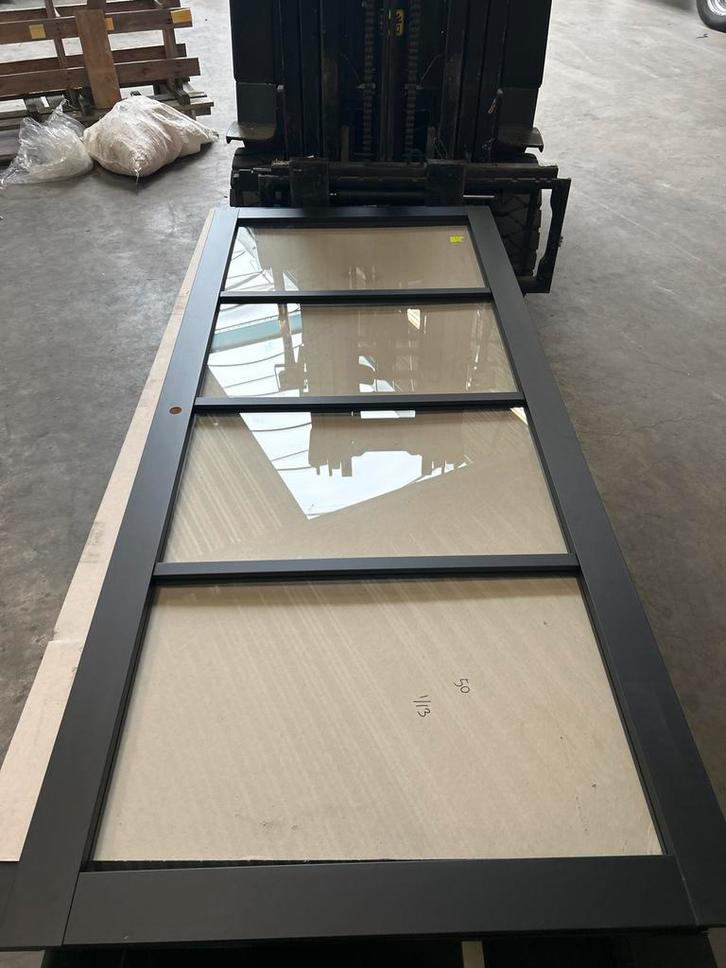 Zwarte Opdekdeur met Glas - Krasje, Doe-het-zelf en Verbouw, Deuren en Horren, Gebruikt, Binnendeur, 200 tot 215 cm, 80 tot 100 cm