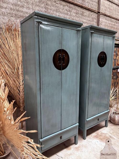 Oude Chinese kast jadeblauw, Antiek en Kunst, Curiosa en Brocante, Ophalen of Verzenden