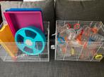 2 (dwerg)hamster hokken met loopwiel en veel loopbuizen, Dieren en Toebehoren, Kooi, Gebruikt, Minder dan 75 cm, Hamster