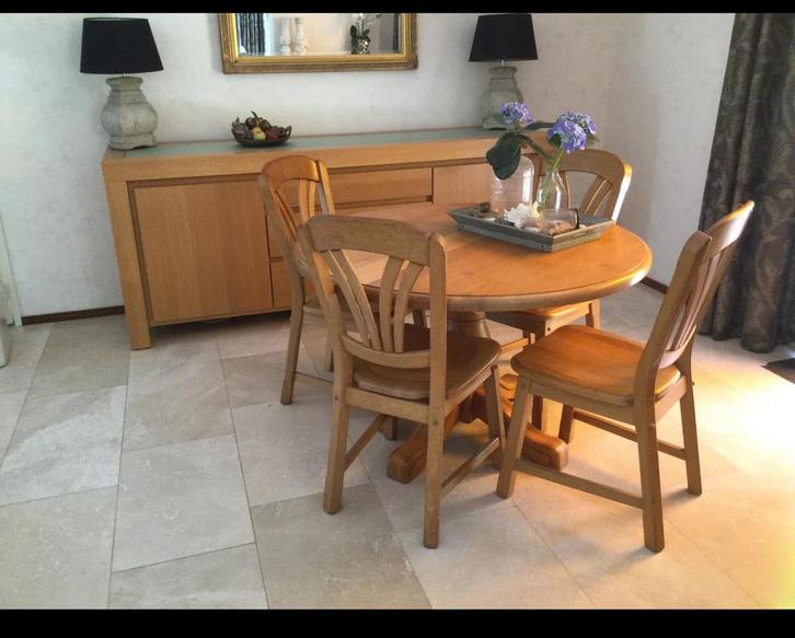 Eiken Eethoek diameter 120 met 4 Stoelen, Huis en Inrichting, Tafels | Eettafels, Gebruikt, 100 tot 150 cm, Vier personen, Rond