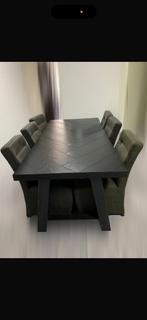 Visgraat eettafel met stoelen, Ophalen, 100 tot 150 cm, Eikenhout, 200 cm of meer