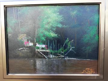 Tononho De Salles, Cabana na selva (Brazilië). Olie/doek.  beschikbaar voor biedingen