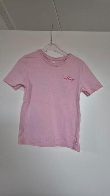 T-shirt roze met opdruk, WE Fashion, maat 122/128 beschikbaar voor biedingen