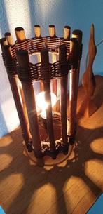 vintage tafellamp - Dutch Bamboe en rotan vlechtwerk 70'/er, Gebruikt, Metaal, Hollands design  -  in de  stijl van Rohe Noordwolde