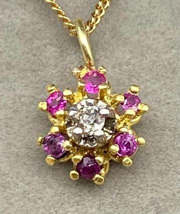 18 kt. Geel Goud - Hanger met Diamanten en Robijnen met doos beschikbaar voor biedingen