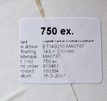 Etiketten op rol, 750x, A5 beschikbaar voor biedingen