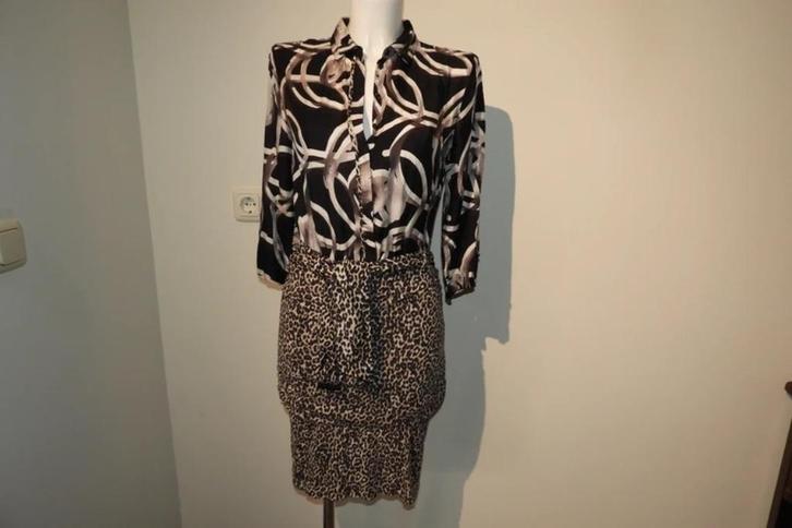 Marccain prachtige jurk zijde lijfje print jaguar rok N2/S, Kleding | Dames, Jurken, Zo goed als nieuw, Maat 36 (S), Overige kleuren