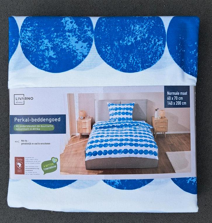 Livarno Home Perkal Dekbedovertrek - Blauw Stippen, Huis en Inrichting, Slaapkamer | Beddengoed, Nieuw, Dekbedovertrek, Eenpersoons