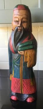 Houten chinees beeld met snor. Nieuw uit de winkelvoorraad., Antiek en Kunst, Ophalen of Verzenden