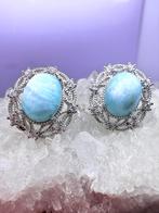 oorbellen van larimar omringd door zirkonen zilver, Nieuw, Ophalen of Verzenden, Met edelsteen, Knopjes of Stekers