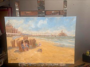 Origineel schilderij strandtafereel – Toon van Asten beschikbaar voor biedingen
