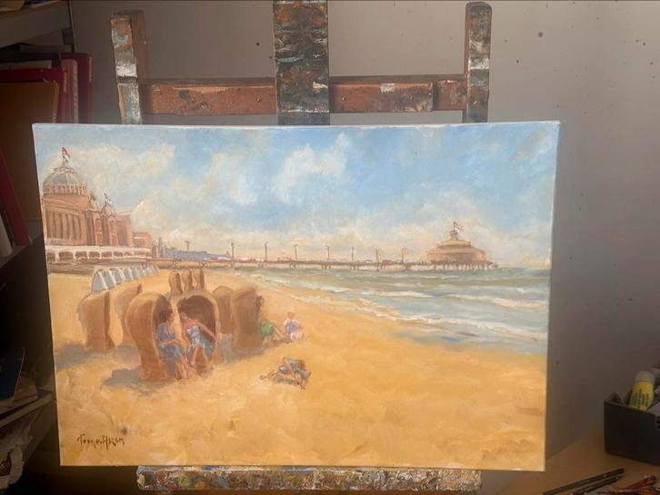 Origineel schilderij strandtafereel – Toon van Asten, Antiek en Kunst, Kunst | Schilderijen | Klassiek, Ophalen