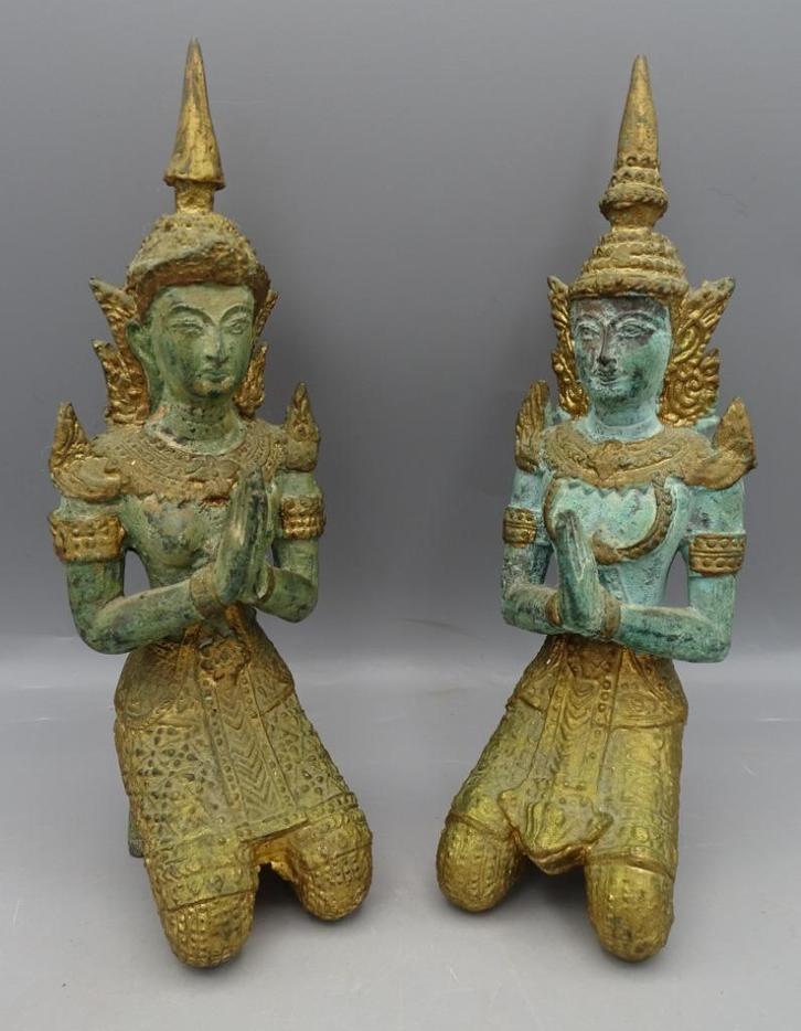 2 Thaise Tempelwachters Thephanoms brons beelden 18 cm, Huis en Inrichting, Woonaccessoires | Boeddhabeelden, Zo goed als nieuw