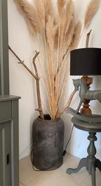 XL bloempot - PTMD - betonnen vaas - kruik - pot met pluimen, Ophalen, Zo goed als nieuw, Rond, Aardewerk