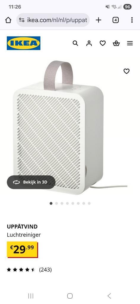 IKEA Uppatvind luchtreiniger Nieuwprijs €30, Witgoed en Apparatuur, Luchtbehandelingsapparatuur, Zo goed als nieuw, Luchtreiniger
