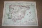 Antieke kaart - Spanje en Portugal - 1885 !!, Boeken, Atlassen en Landkaarten, Gelezen, Ophalen of Verzenden, Spanje