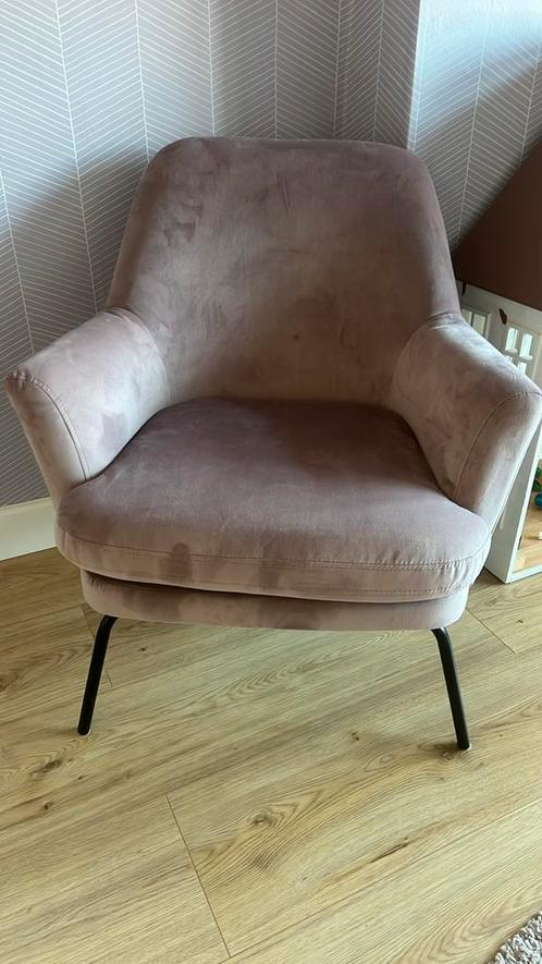 Oud roze velvet fauteuil, Huis en Inrichting, Fauteuils, Zo goed als nieuw, 50 tot 75 cm, Ophalen