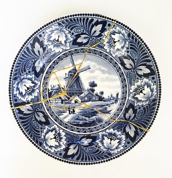 antiek delfts blauw kintsugi, Antiek en Kunst, Antiek | Wandborden en Tegels, Ophalen of Verzenden